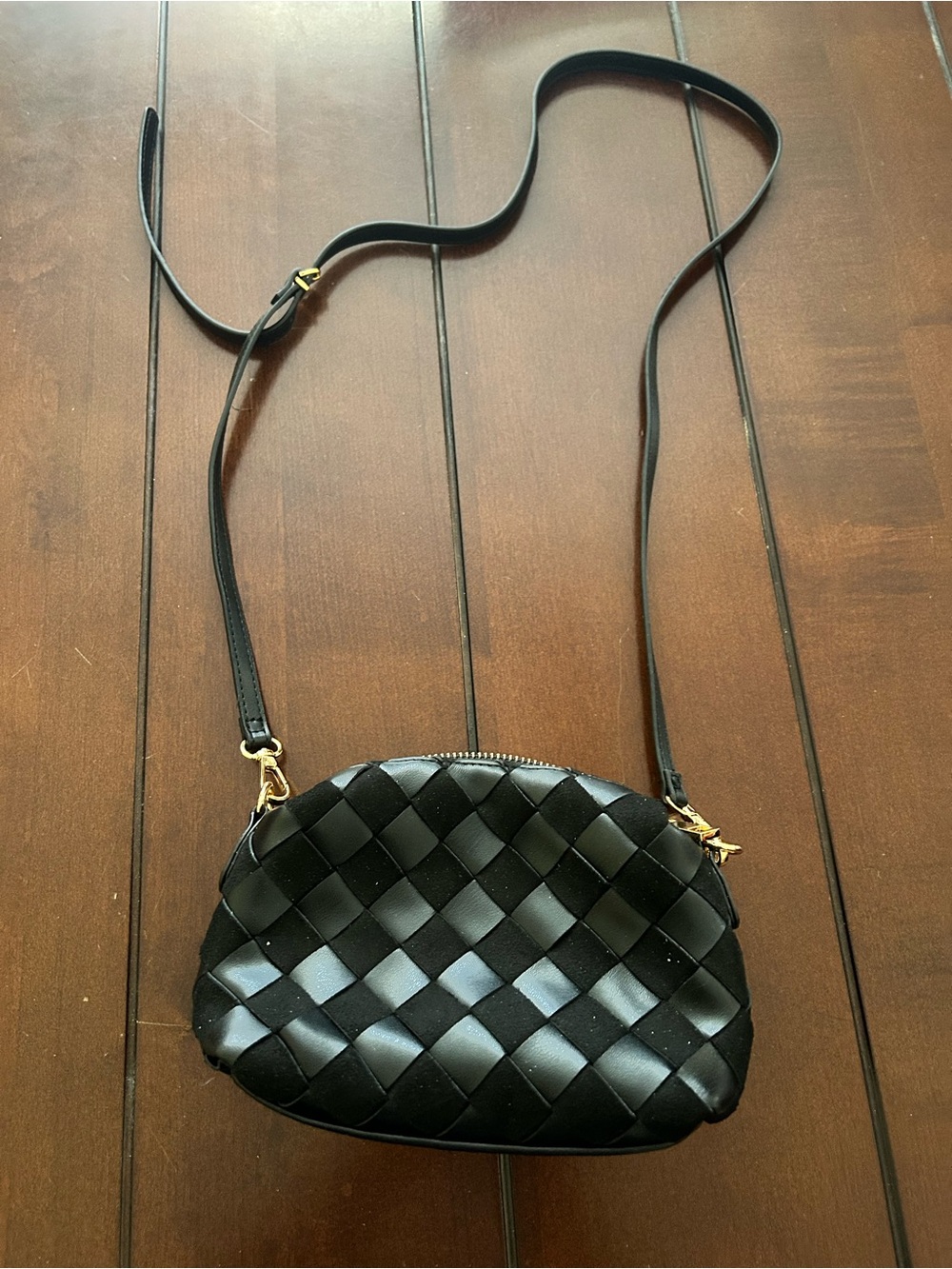 Black Woven Crossbody Shoulder Bag - Unbranded